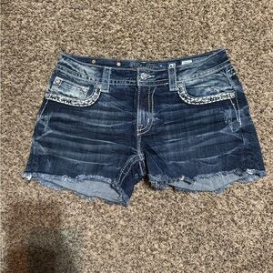 Miss Me Blue Jean Shorts Distressed Frayed Hem